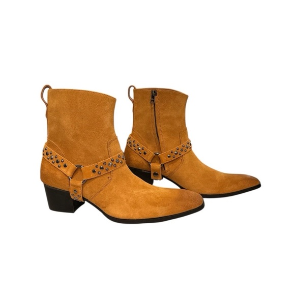 OSSTONE JY002 Mens Leather Zip Ankle Boots Size 9.5 Removable Straps Wheat NWOT main image 6